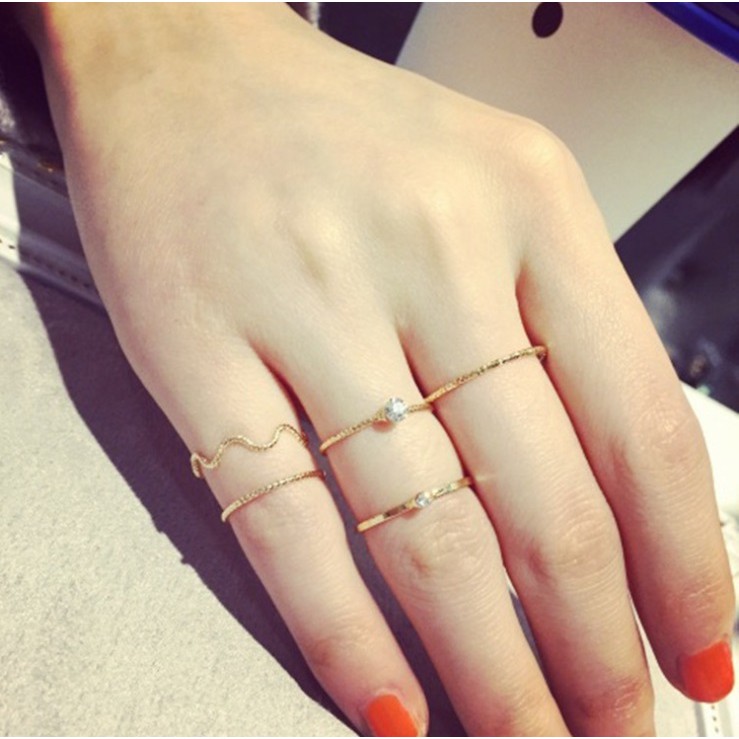 Cincin Emas / Perak J09 5 Pc Set Punk Metal Ring Korea Fashion Aksesoris Perhiasan Wanita Women Ring Alloy