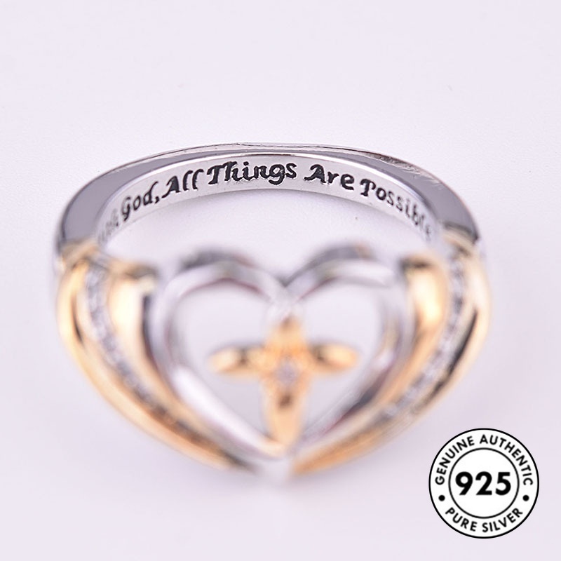 Cincin Sterling Silver 925 Desain Salib Hati