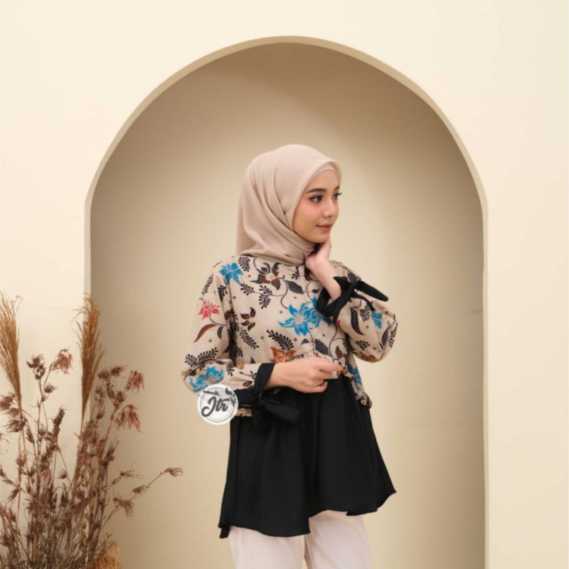 tey-17 Batik wanita ASJ SA HRB026 Kenongo Kemeja Tosca Pendek atasan modern blouse batik Irro14 size M L XL dan XXL-2