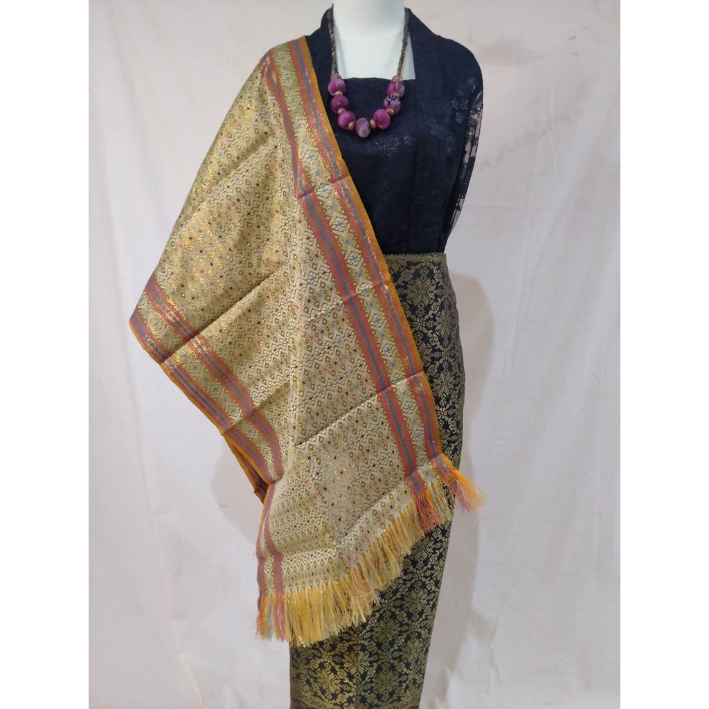 Selendang Songket Mesin Palembang Warna Gold-1