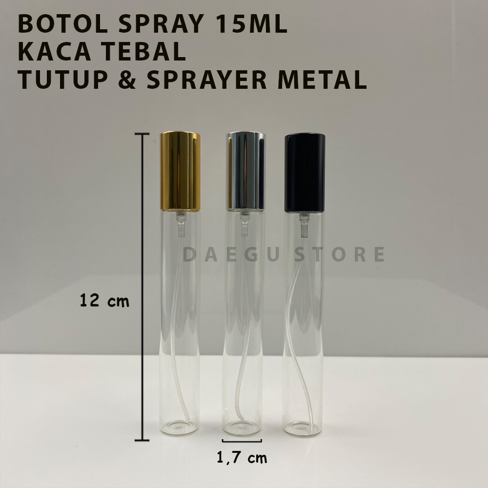 Botol Spray Kaca 15ml Bening Refill Isi Ulang Travel Size -Tutup Metal