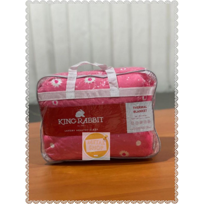 King Rabbit Thermal Blanket Selimut Fleece Motif Blossom pink