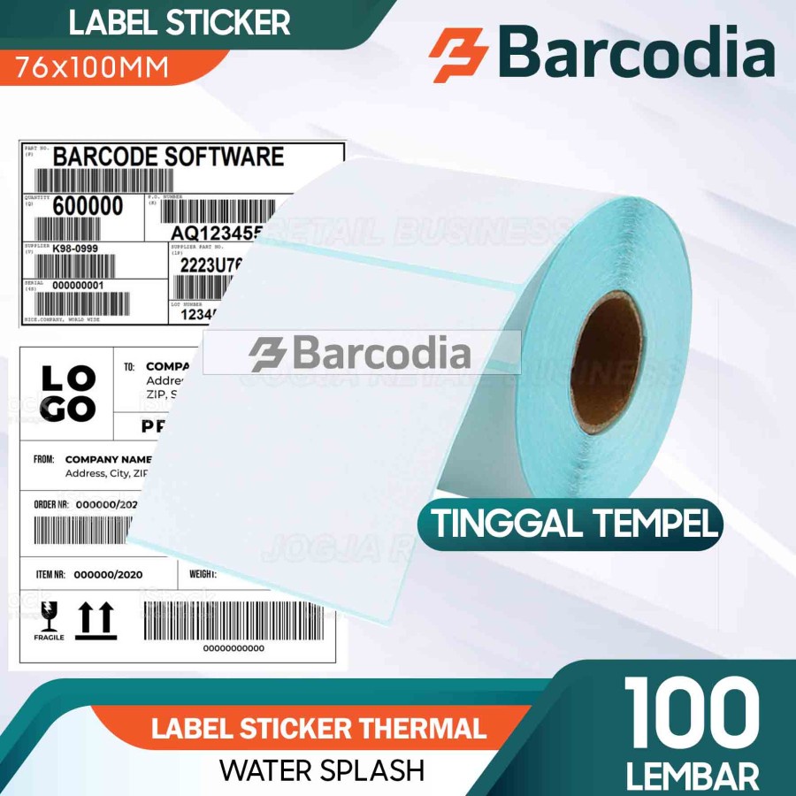 

BARCODIA Kertas Label Stiker Thermal 76mm 76x100 Roll isi 100pcs