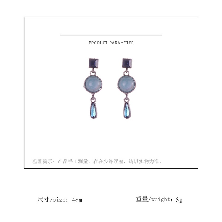 Sterling silver jarum blue water drop vintage anting-anting gaya Baroque anting-anting perempuan min