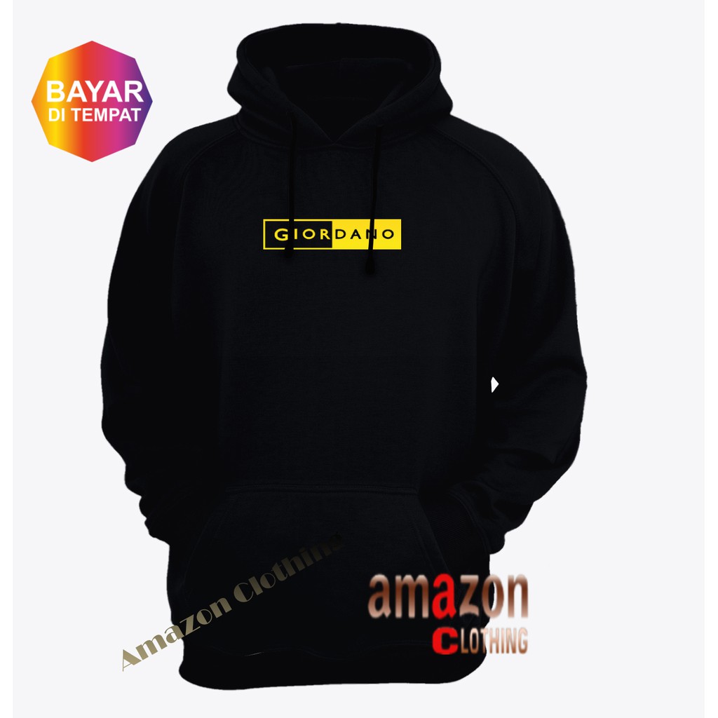 Amazon Clothing Sweater Hoodie Giordano Kotak Premium Quality Text Kuning Atasan Pria Wanita Big Siz