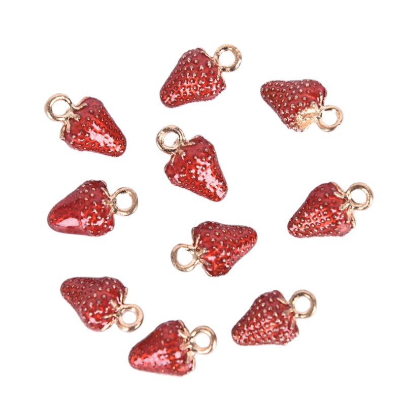 Hbid Glory 10Pcs / Set Liontin Enamel Bentuk Strawberry Bahan Alloy Untuk Membuat Perhiasan DIY