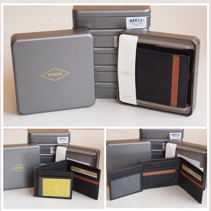 Dompet Fossil Ennis Traveller Black include Tin Box New Original