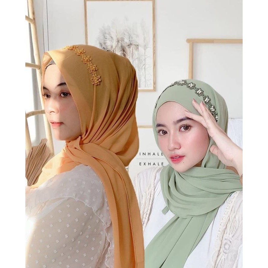 PASHMINA MUTIARA PAYET BUNGA/PASMINA HIJAB ada TALI.nya INSTAN MIURAH