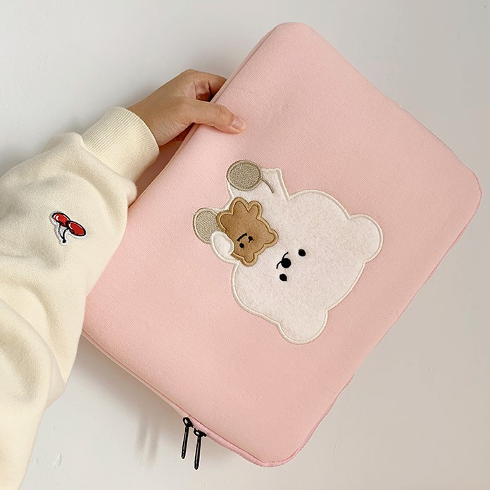 Sleeve Pouch Sarung Tas Pillow Bag Case Ipad Tab Tablet Macbook Air Pro Laptop Asus Acer Aspire Swift 3 Slim Chromebook Lenovo Dell HP Samsung Huawei 11 12 13 14 15 inch Motif Gambar Kartun Bear Dino Warna Green Pink Biru Ungu Cute Murah Korean Model