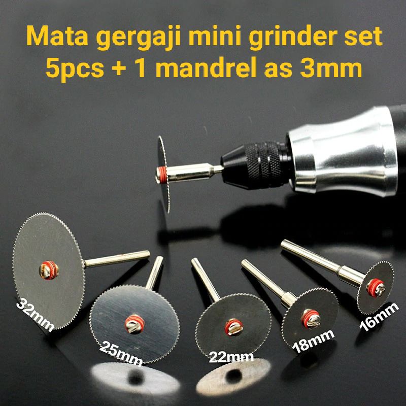 Mata Gergaji Mini Grinder Bor Tuner Set 5pcs Dengan Satu Mandrel As 3mm Stainless Steel