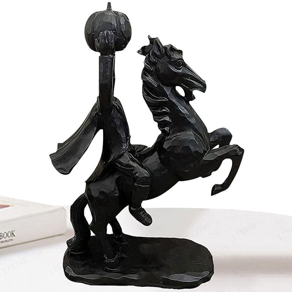 Needway Patung Horseman Tanpa Kepala Labu Hitam Kepala Hadiah Patung DIY Ornamen Dekorasi Desktop