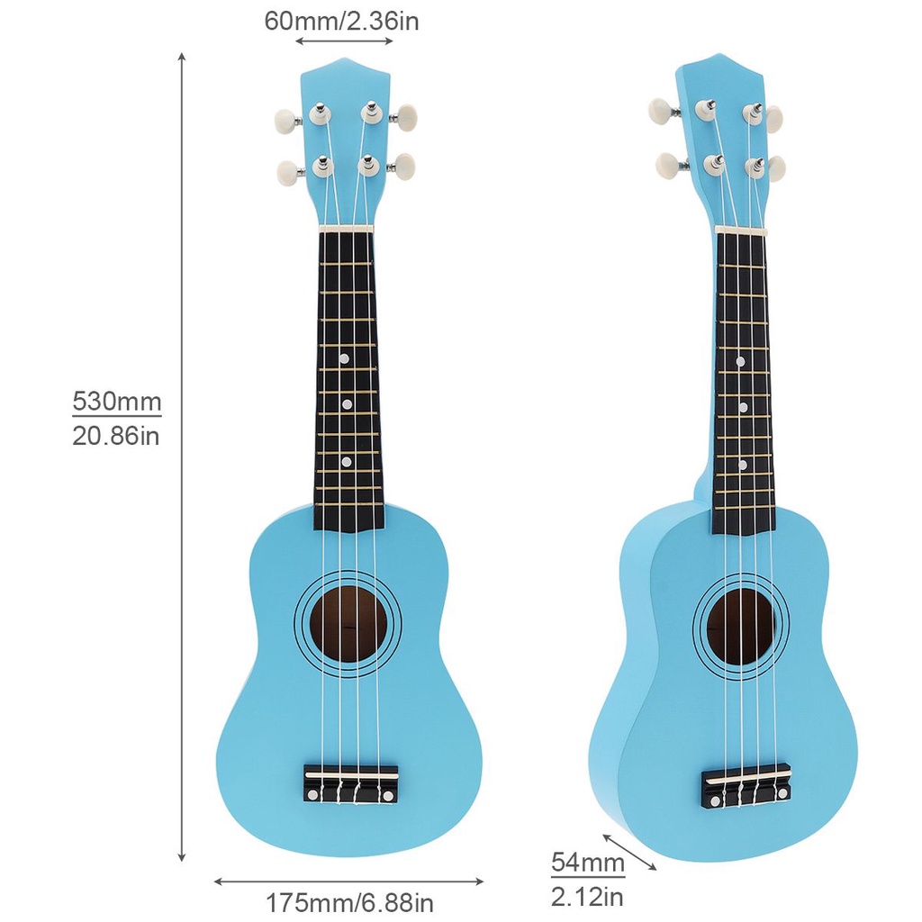 Instrumen Musik Ukulele Soprano Basswood 4 Senar Ukuran 21 Inci 5 Warna Murni