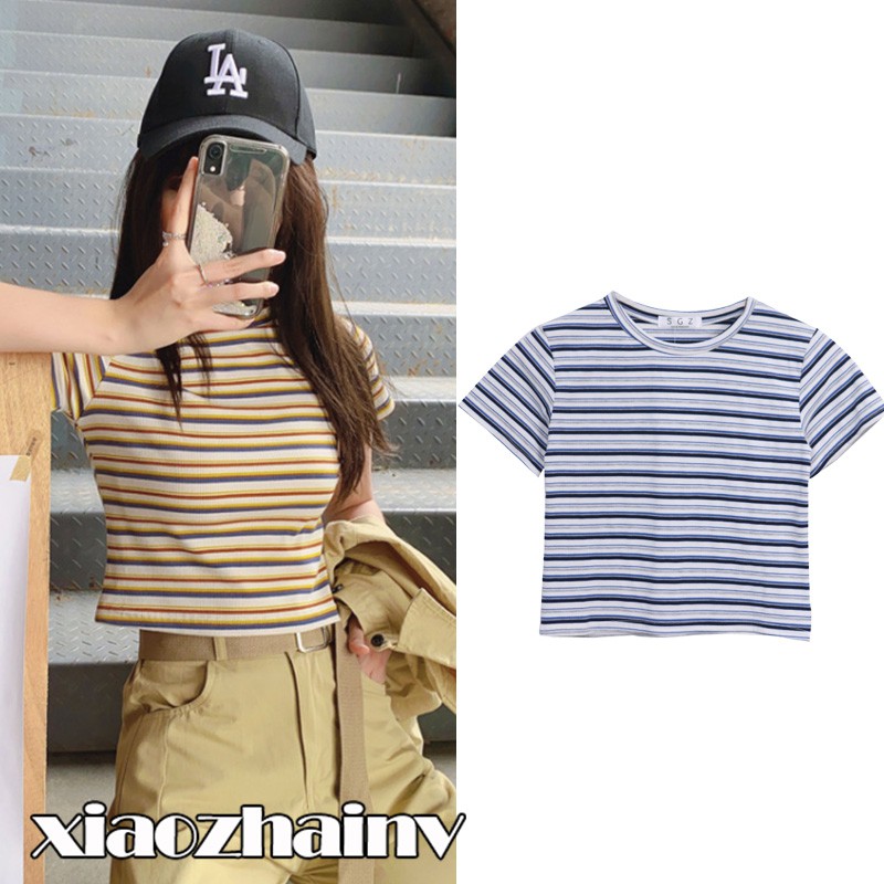 Xiaozhainv Pakaian wanita  Korea Slim  Fit  Pendek Garis 