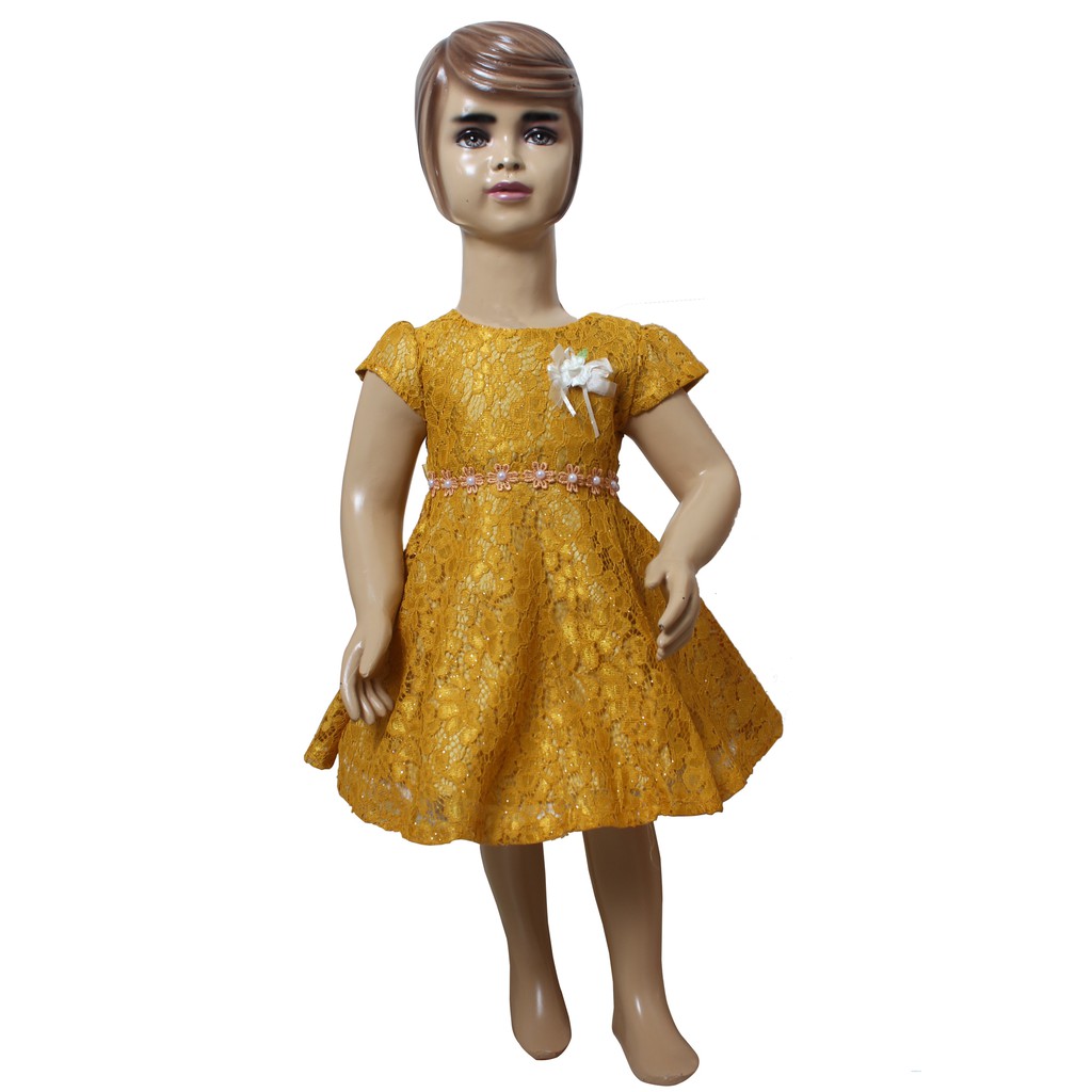Dress Kids emmy/Baju Party Anak Brukat Gliter/Pakaian Anak Trendy/Brukat Anak Ada renda