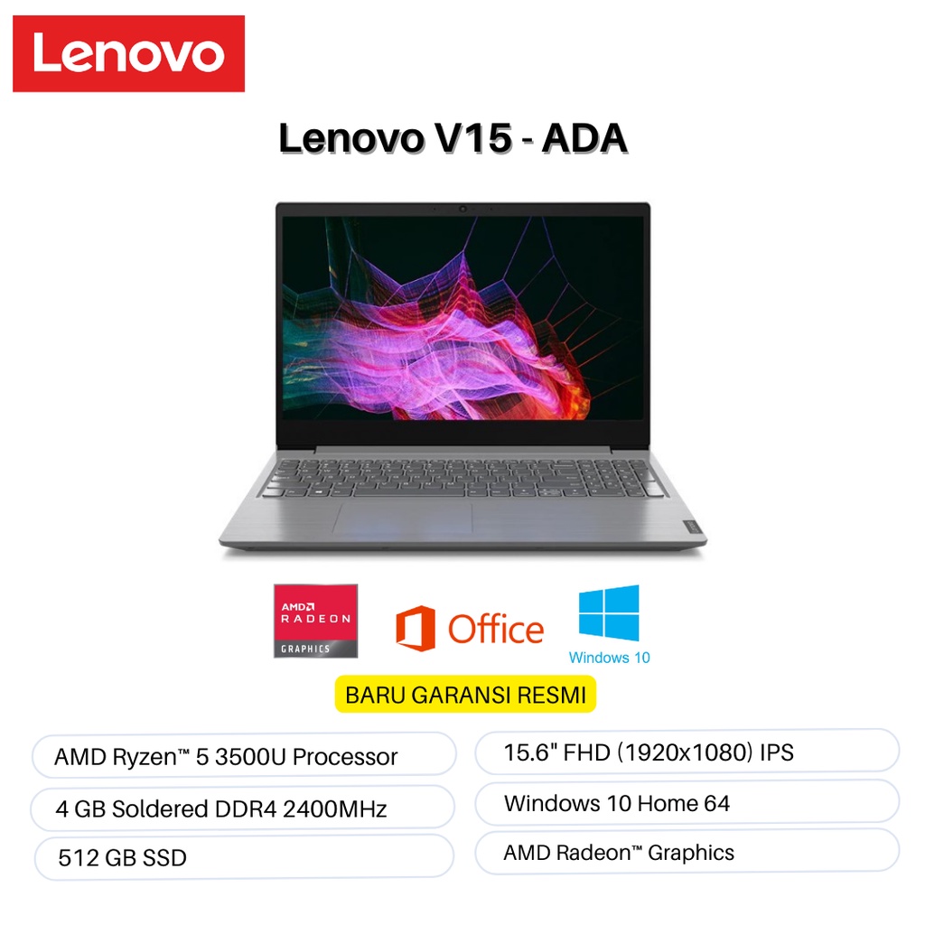 LAPTOP LENOVO V15 ADA GHID AMD Ryzen 5 3500U 4GB 512SSD 15.6 FHD IPS Win10 OHS