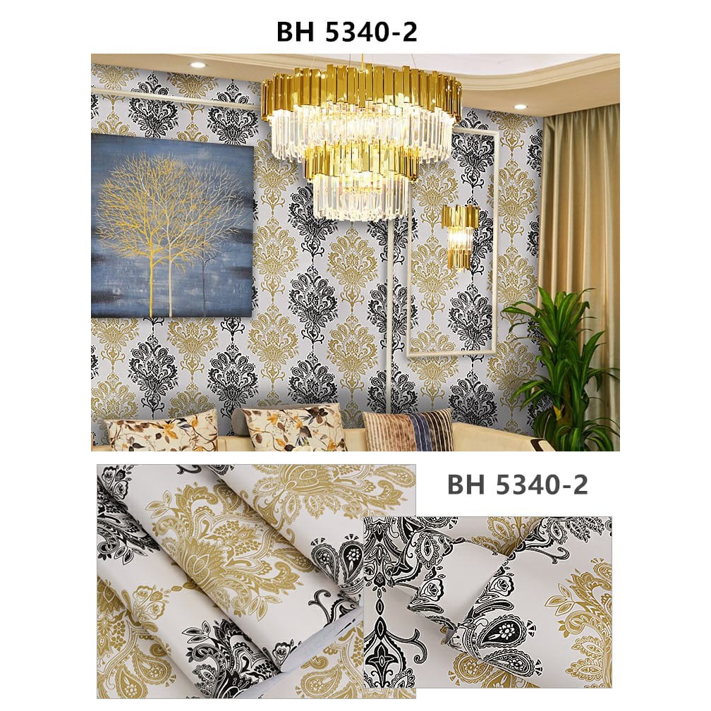 Wallpaper dinding motif Batik Hitam Gold  / Wallpaper dinding murah Batik Hitam Gold 900