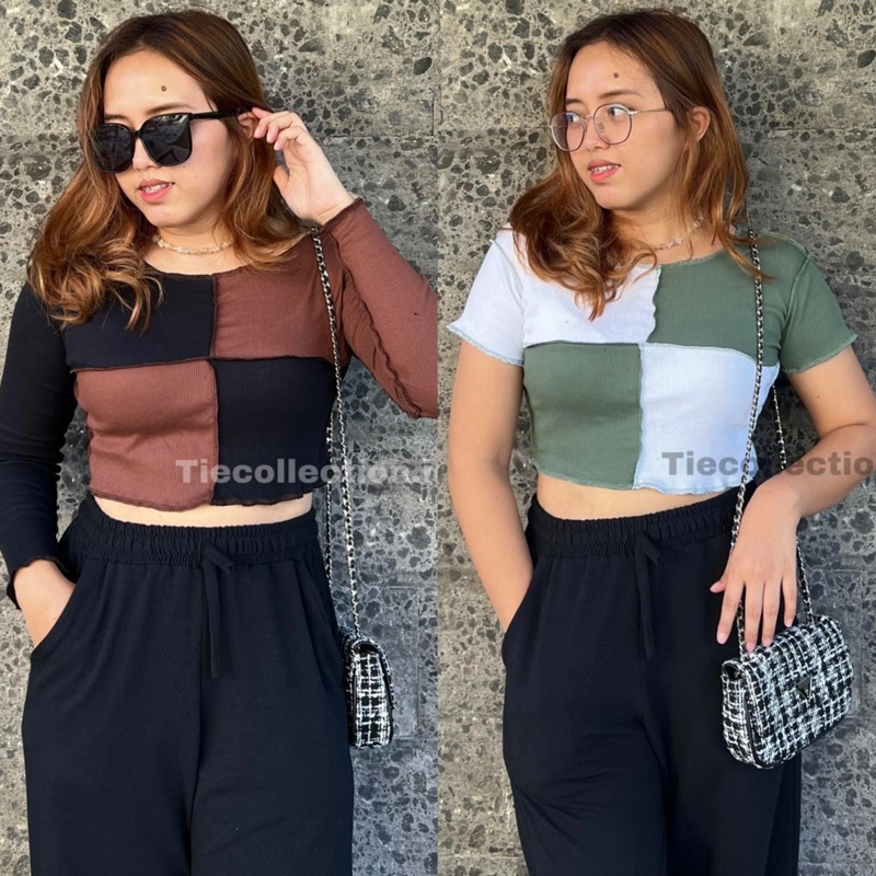 Crop Top Two Tone / baju wanita korea / crop top korea