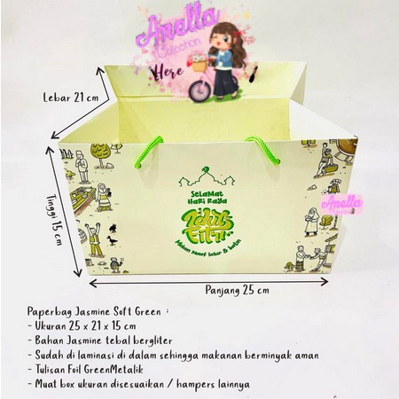

Paperbag bahan Jasmine Soft Green tema EID / Idul Fitri ukuran 25 x 21 x 15 cm