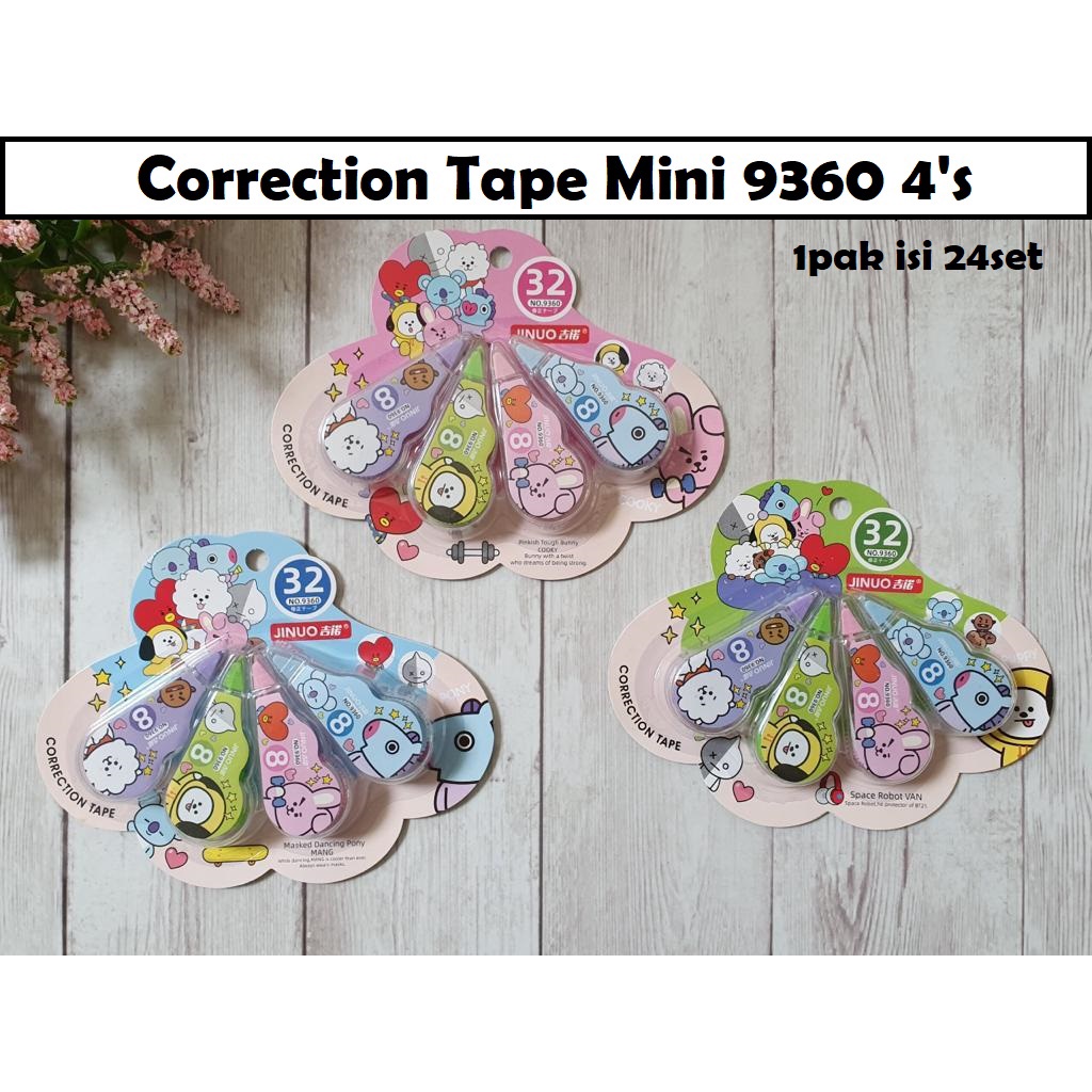 

LJK SHOP - PAKET TIP EX KERTAS 32M / CORRECTION TAPE ISI 4PCS KARAKTER KARTUN BTS / BT21