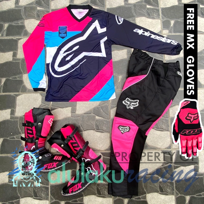 Jersey, Celana, Sarung Tangan &amp; Sepatu Fullprint with Protectors Fullset MX Trail Motocross - Paket Bundling ASCTFG051202-F48