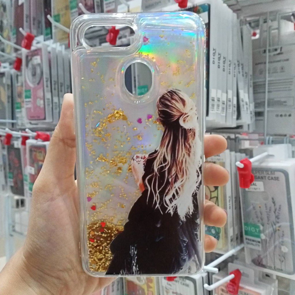 Case OPPO A52 A72 A92  A12 A5S A7 A3S A5  Glitter Dynamic Liquid Quicksand Case Motif cewe heart bts