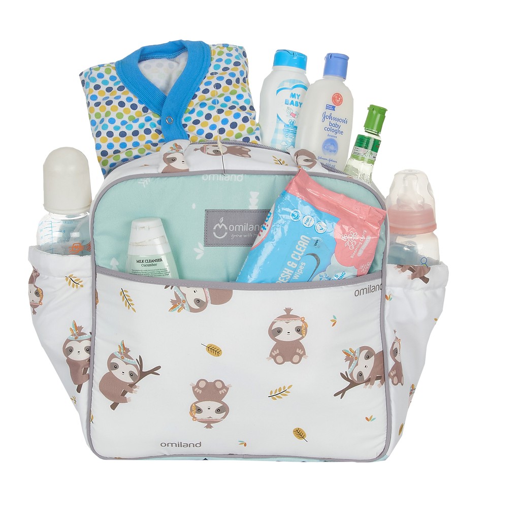 Omiland Tas Bayi Multifungsi Diaper Bag Kecil / Medium / Besar Saku Print Sloth Series - OB27151-2/28151-2/29151-2