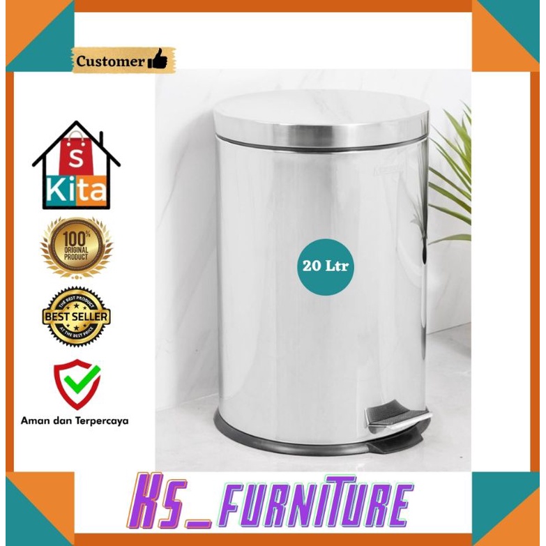 Tempat sampah/tempat sampah injak 20 Liter/tempat sampah Stainless/tempat sampah dapur