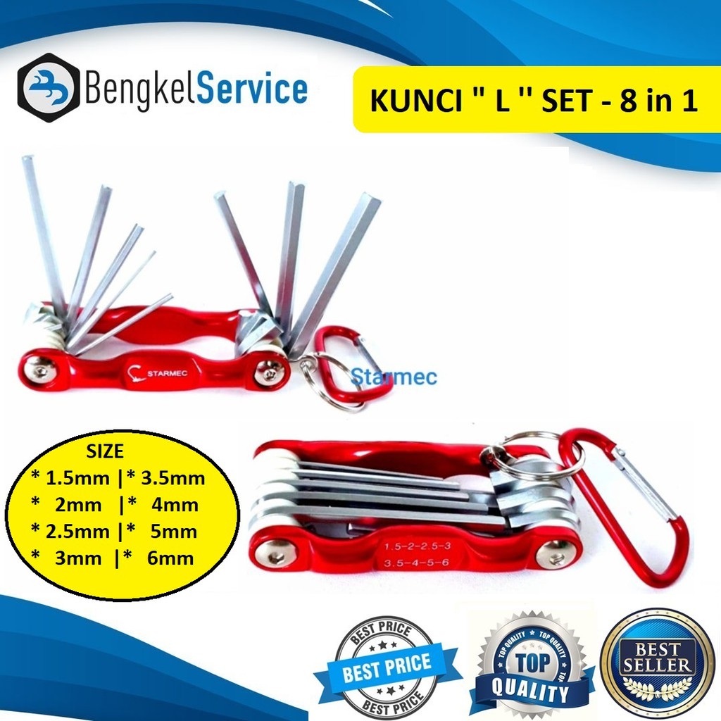 Kunci L Set 8 in 1 Kunci Set L 8 in 1 Ukuran 1.5mm - 6mm