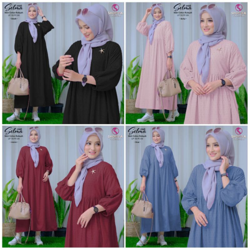 SELMA MIDI ORI SHOFIYA - MIDI DRESS POLOS SUPER NYAMAN - GAMIS ELEGAN KATUN RAYON BEST SELLER