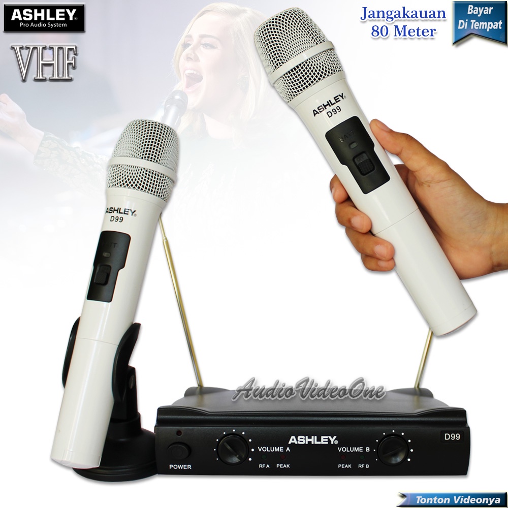 Mic Ashley D99 Microphone Wireless Mik Vokal Mikrofon Nirkabel Karaoke Jangkauan Bisa 80 Meter Asli 