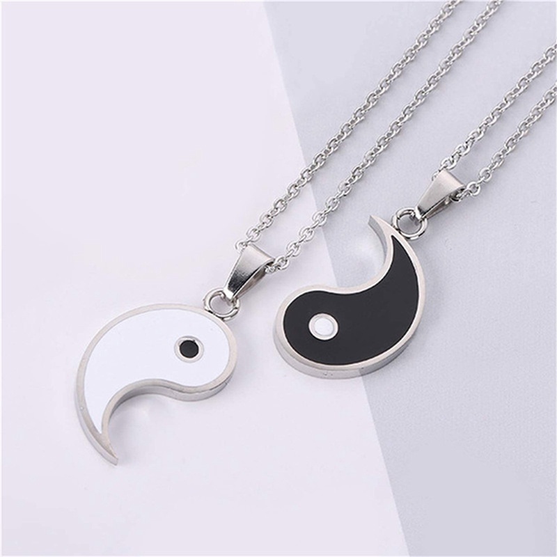 Fancyqube 2pcs Kalung Rantai Klavikula Desain Yin Yang Drop Untuk Pasangan