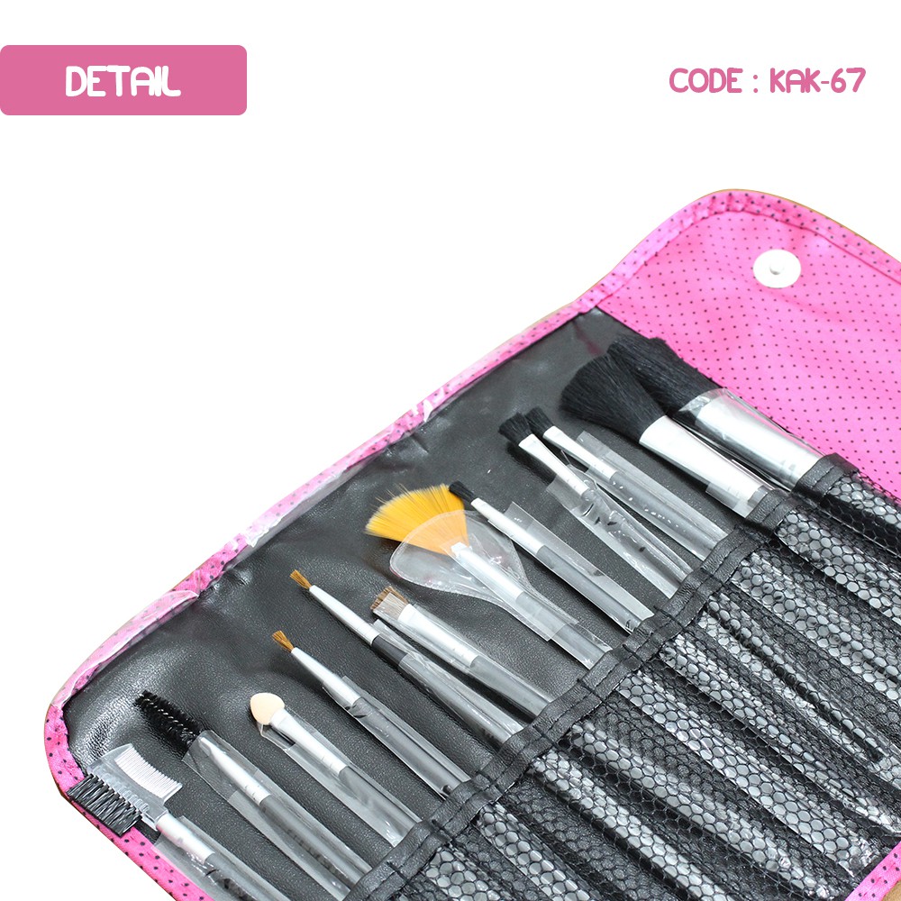 Kuas Makeup isi 12 - Polkadot Brush Set - Makeup Brush Set 12 pcs - Set Kuas Make Up - KAK-67