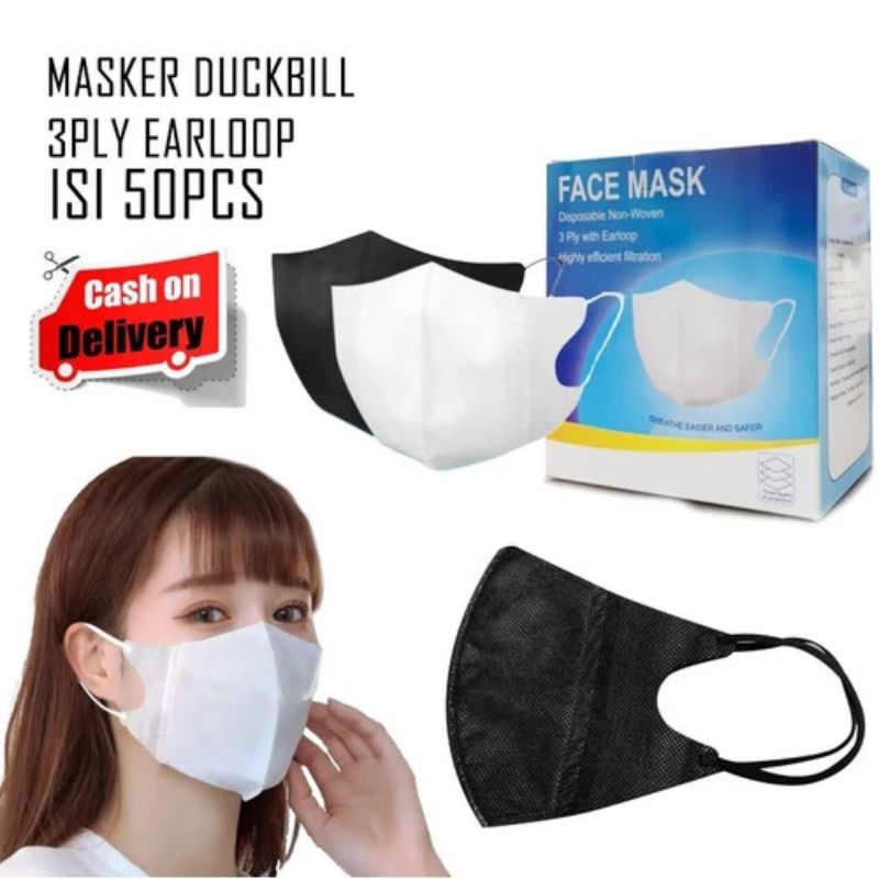 Masker duckbill dewasa 3ply isi 50 pcs Hitam