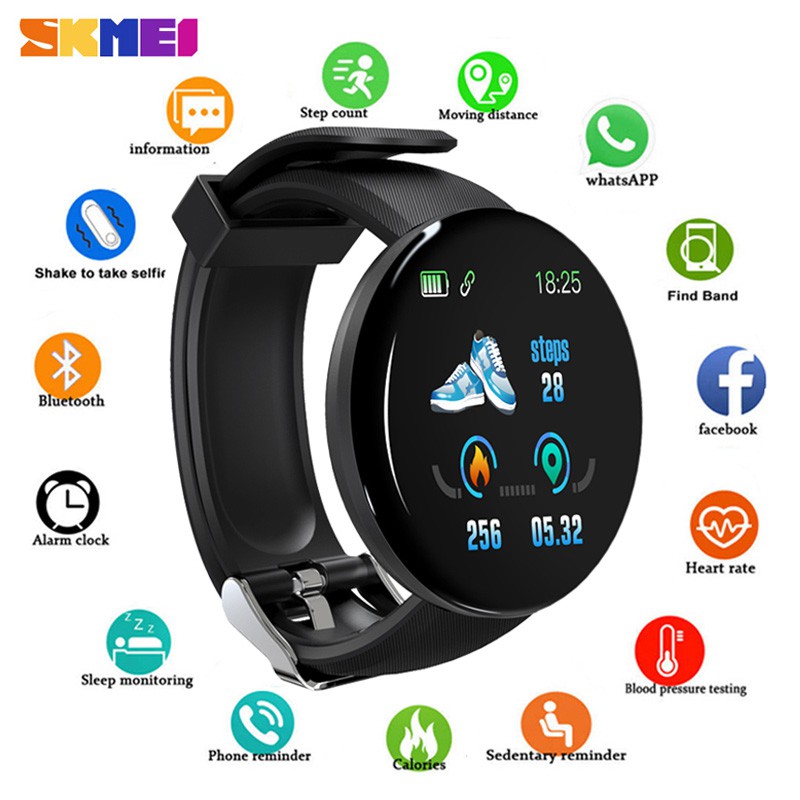 Jam Tangan Digital D18 Jam Tangan Pria Wanita Digital Smartwatch Bluetooth Modern Untuk Sport Hitung Steps Detak Jantung