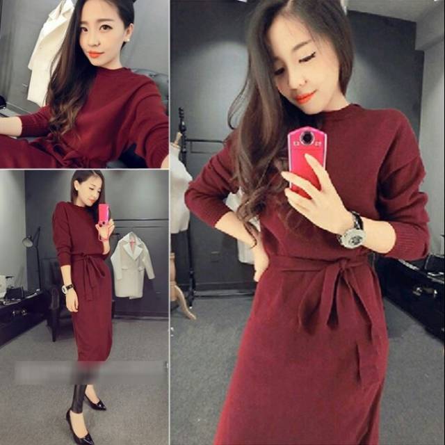 anya Dress lgn pjg plus tali bahan jersey fit l kecil