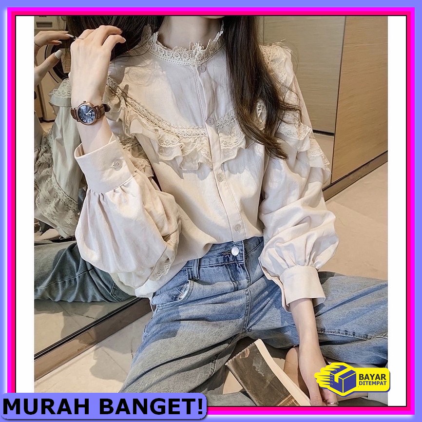 Atasan Blouse Wanita Katun Silk Import Lengan Pendek Korea Fashio TK219 [Dian]Blouse Atasan Renda