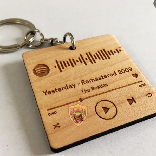 KEY CHAIN/GANTUNGAN KUNCI Polywood CUSTOM SPOTIFY Kotak BARCODE  custom grafir // KEY CHAIN ​​/ KEY 
