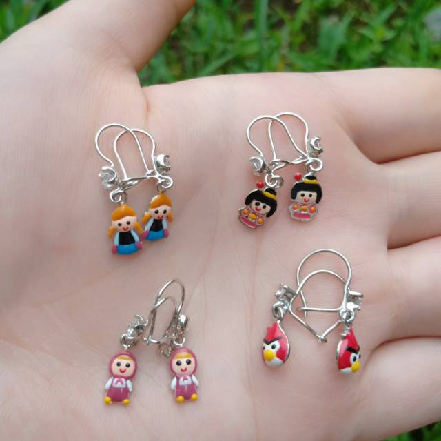 Anting kait anak mp + gantungan boneka cat warna full S925