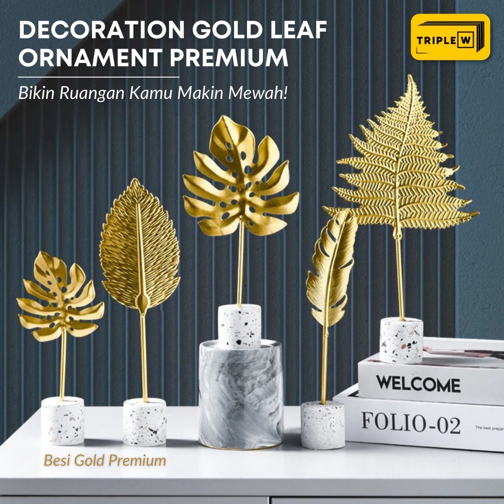 Triple W Pajangan Meja Daun Emas Dekorasi Nordic Gold Leaf Ornament Decoration Premium