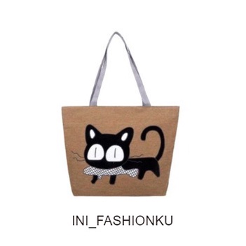 TAS TOTEBAG WANITA KEKINIAN - MOTIF FELIX 1 KUCING HITAM BISA COD