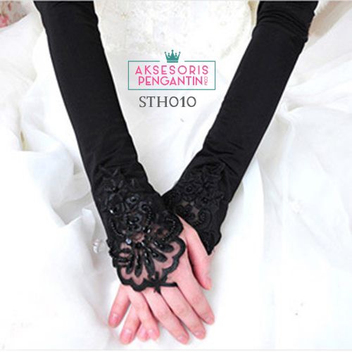 [BISA COD] AKSESORIS PENGANTIN SARUNG TANGAN WANITA WEDDING GLOVES HITAM STH010