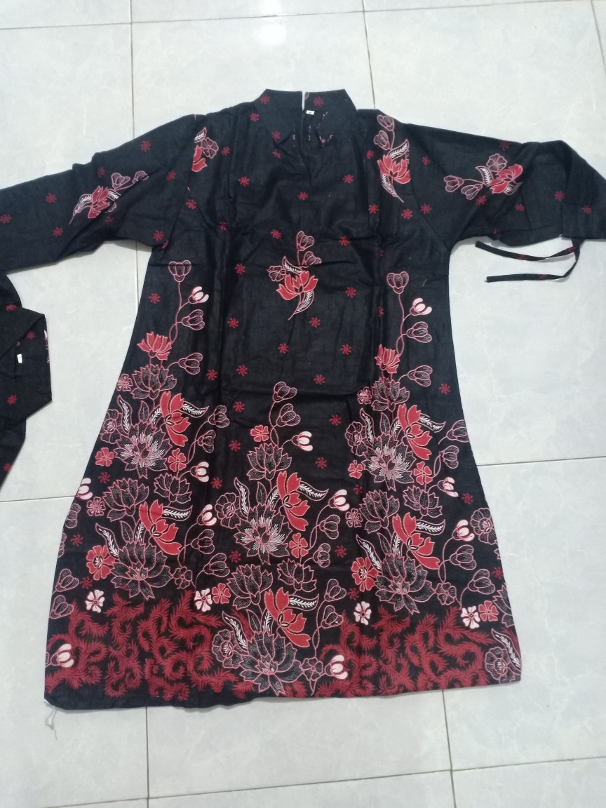 Batik Couple Keluarga Sania Ruffle Ori Ndoro Jowi Dnt Motif Sakura Merah