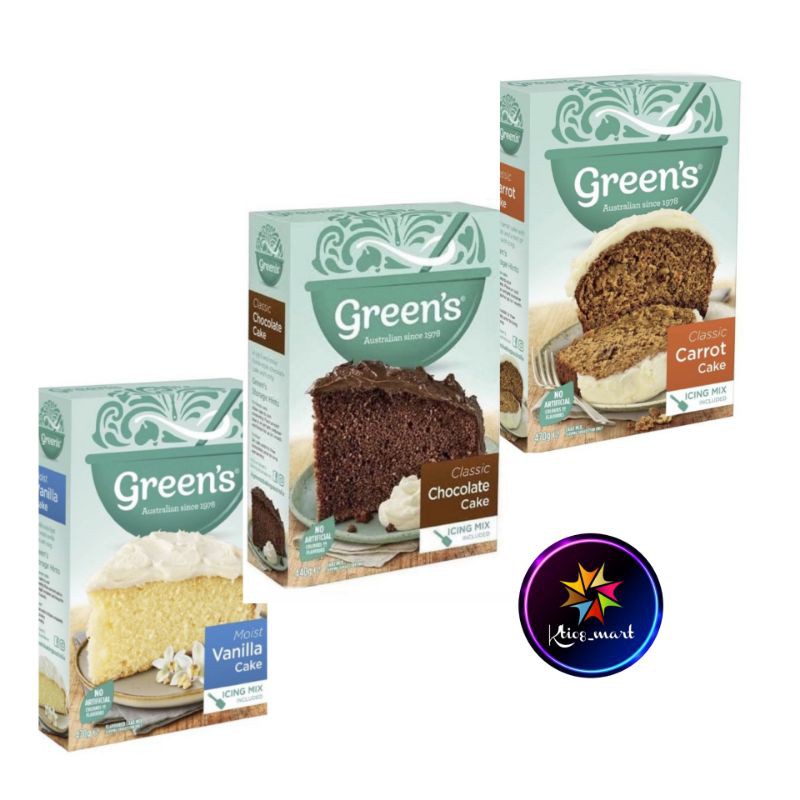 

Green's Cake Classic Carrot/Classic Chocolate/Moist Vanilla/Powder Import