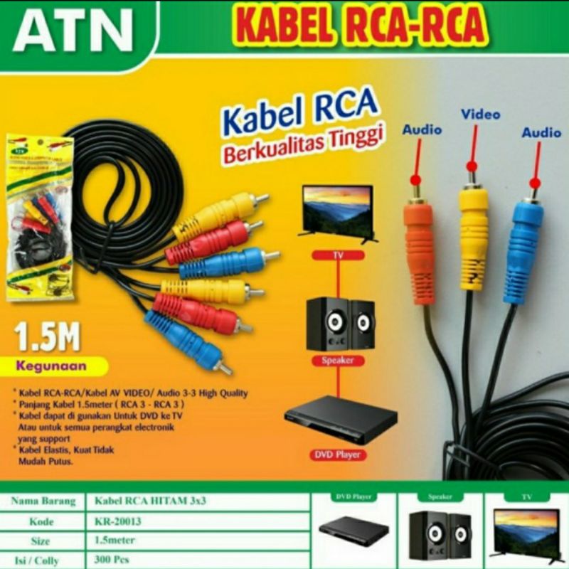 Kabel RCA 3-3 3x3 1.5m / jack RCA kabel dvd player 3 jalur kabel audio