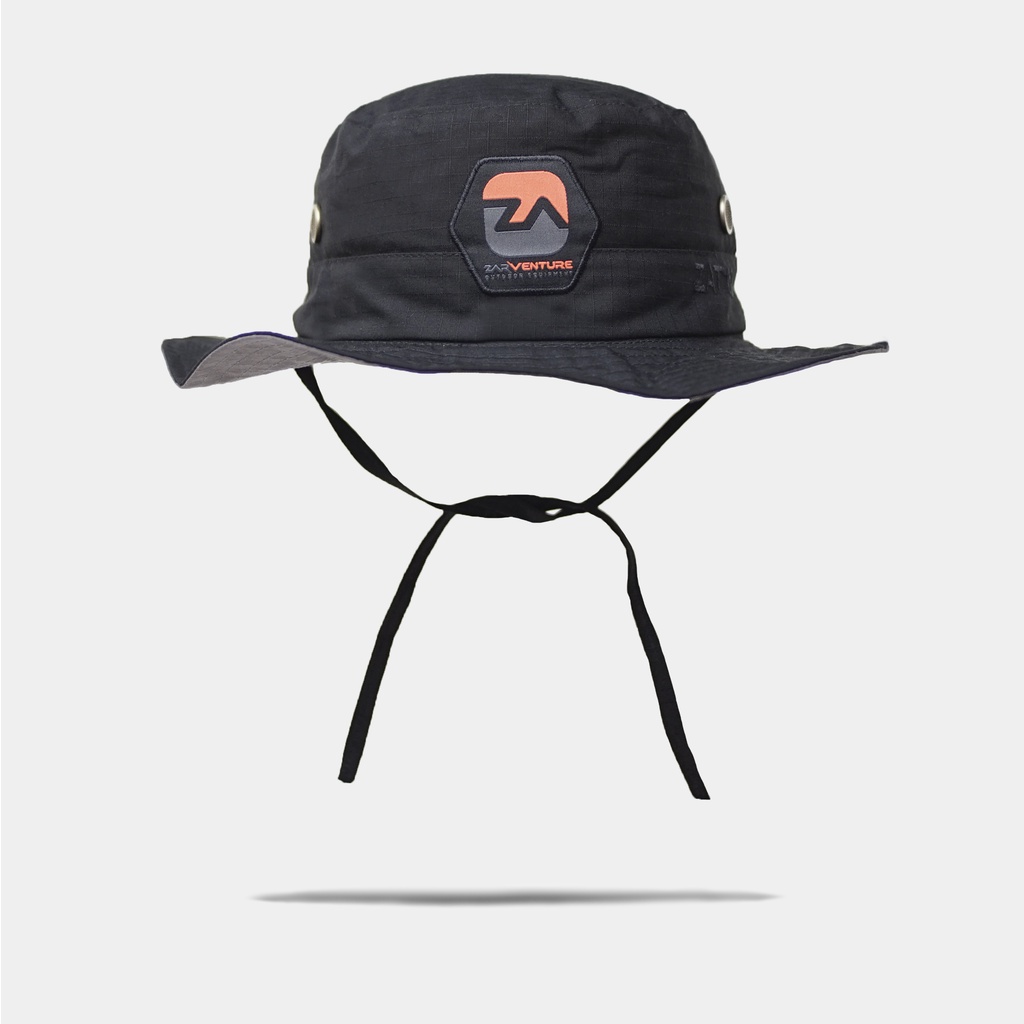 topi lapangan topi rimba topi petualang ZARVENTURE adventure gear zat 02 bolak balik hitam abu