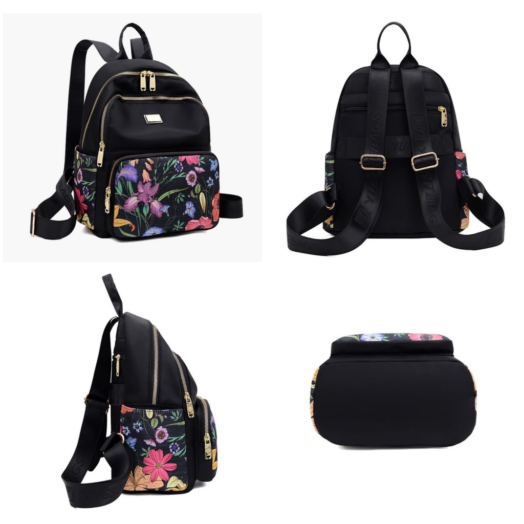 TAS RANSEL WANITA 3 RESLETING ANTI AIR MOTIF BUNGA HITAM KEKINIAN LUMBIA TA573B5 BACKPACK CEWEK KOREA GENDONG PUNGGUNG SEKOLAH KULIAH KERJA IMPORT PREMIUM REMAJA BATAM BRANDED