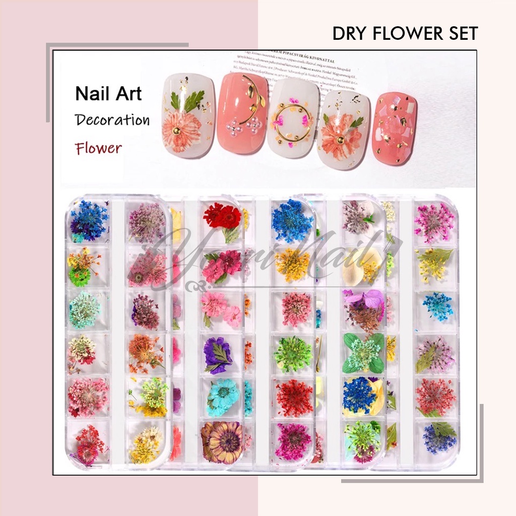 Dry Flower 12 warna bunga kering 7 Warna nail art mini dry flower kuku