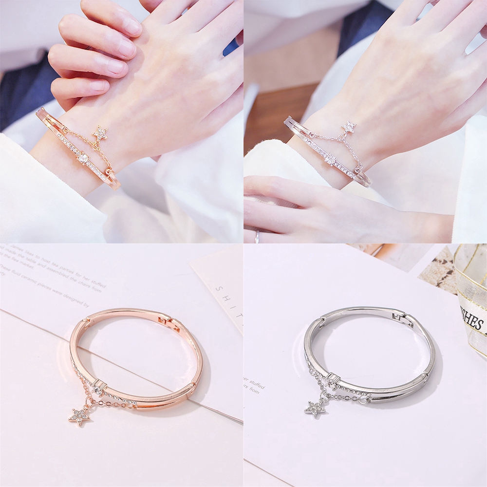 YEEZII Luxury Crystal Gold Star Bangle Vintage Charm Multilayer Bracelet Women Accessories Jewelry Gift