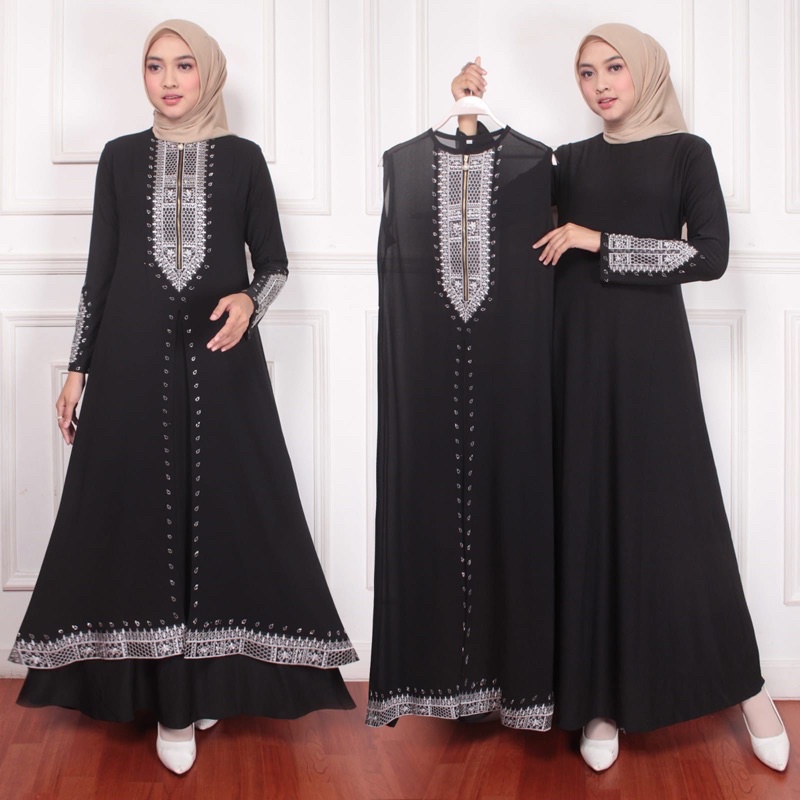 RINA BUSANA - Gamis Abaya Turkey Hitam Model Rompi Lepas Pasang - Dress Abaya Turki Hitam Terbaru Se