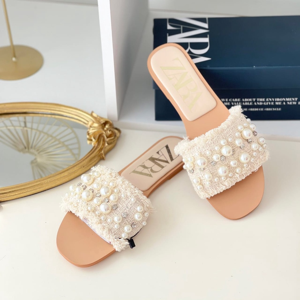 BEST SELLER !! SANDAL WANITA ZS-3495 FLAT WHITE